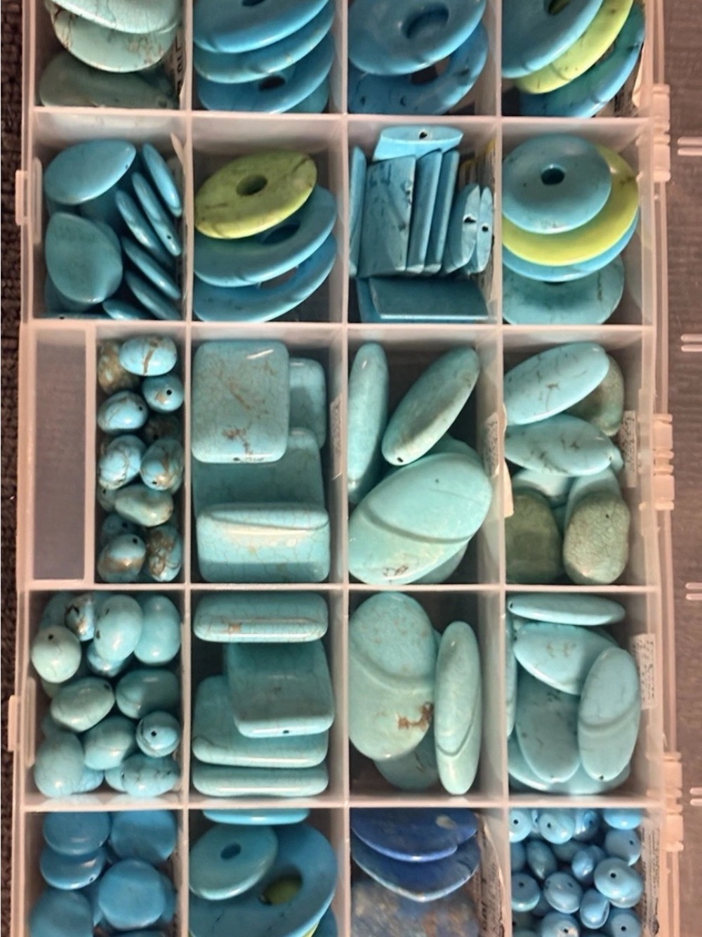 Turquoise Bead Storage Organizer - Clear Compartment Box